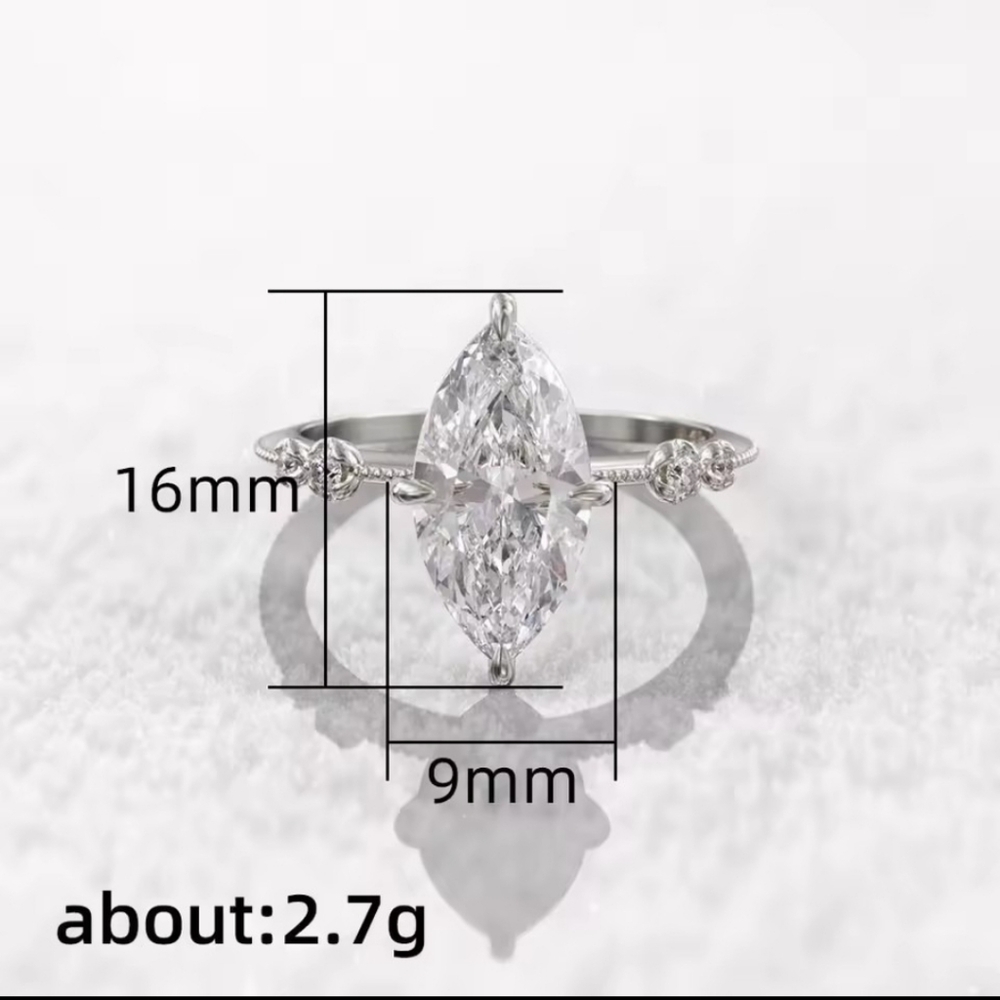 AAA Crystal Marquise Cubic Zirconia Ring Engagement Wedding Jewelry - Picture 4 of 6
